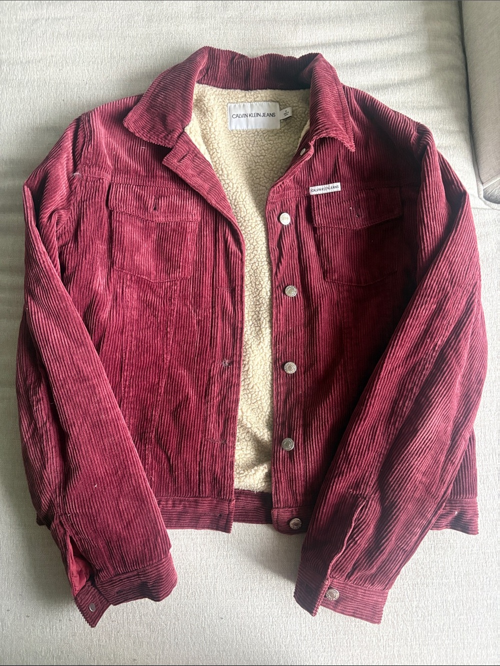 Calvin Klein Jeans Burgundy Corduroy Sherpa-Lined Truck Jacket